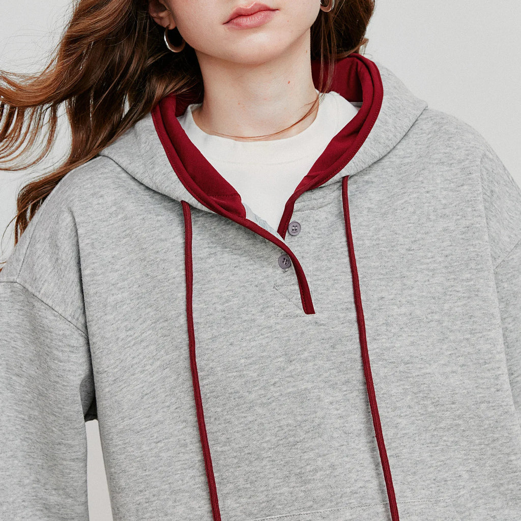 TOYOUTH Women Hoodies Sweatshirt 2026 Autumn New Contrasting Color Embroidery Splicing Hooded Pullover Tops