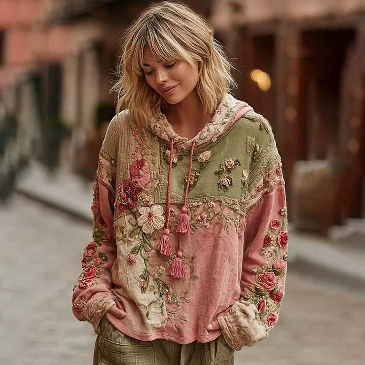 Casual French Flower Hoodie Top Women