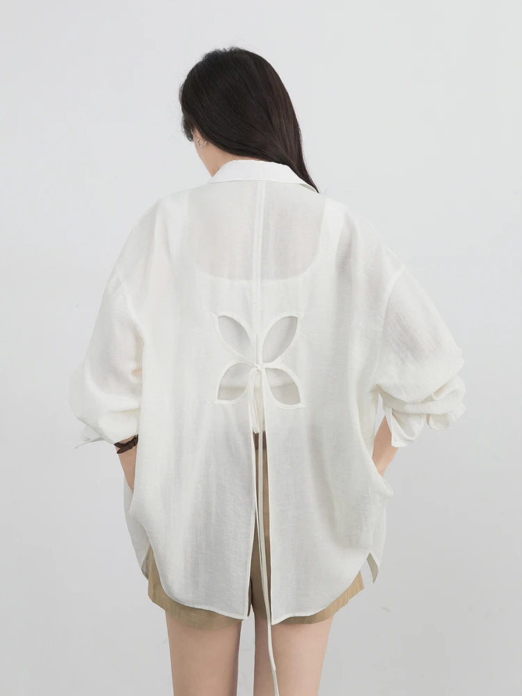CHIC VEN Women Long Sleeve Shirts Solid Loose Casual New Style Design Back Hollow Out Shirt Female Blouse Spring Summer 2026