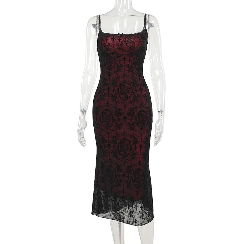 Gothic Sexy Long Fishtail Dress for Women Robe New Spaghetti Strap Sleeveless Backless Ruched