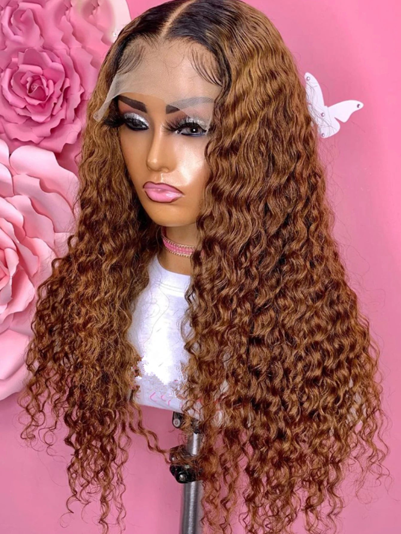 Preplucked 26inch Soft Lace Front Wigs Ombre Black Blonde Kinky Curly Synthetic For African Women Glueless Baby Hair Daily