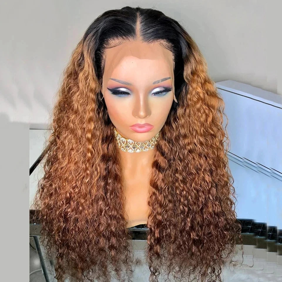 Preplucked 26inch Soft Lace Front Wigs Ombre Black Blonde Kinky Curly Synthetic For African Women Glueless Baby Hair Daily