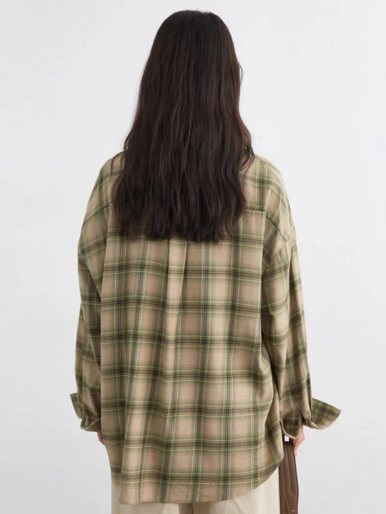 CHIC VEN Women Shirts Loose Casual New Sanding Plaid Shirt Long Sleeve Medium Long Length Blouses Female Tops Spring Autumn 2026