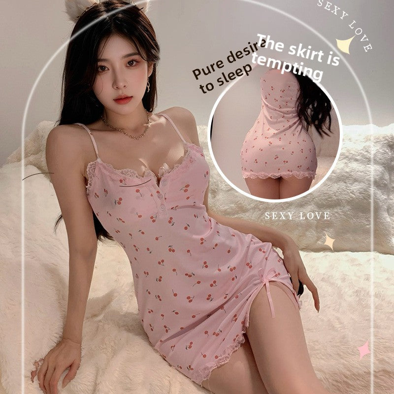 Lace Backless Nightgown with Suspender